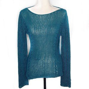 Bohemian Look Loose Stitch Blue Sweater
